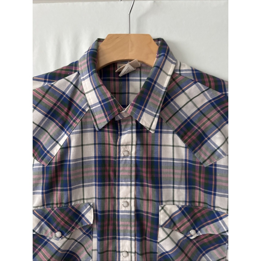 Vtg Saddlebrook Westernwear Short Sleeve Plaid Pearl Snap 80s Made In USA